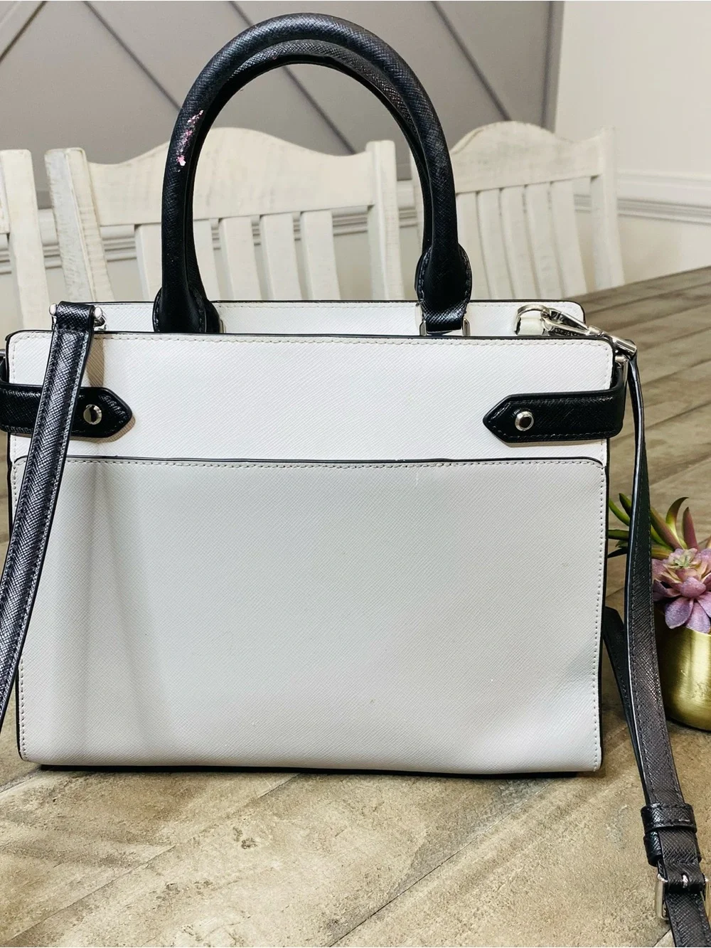 Kate Spade New York Staci Medium Satchel Bag Purse - Gray White Colorblock Rare - Picture 5 of 9